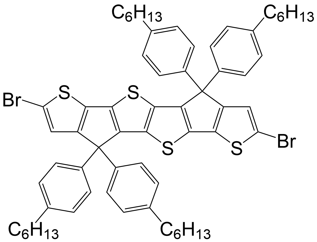 9-Thieno[3',2':4,5]cyclopenta 10-[1,2-b]thieno[2'',3'':3',4']cyclopenta11-[1',2':4,5]thieno[2,3-d] 11-thiophene,2,7-dibromo- 12-4,4,9,9-tetrakis 12-(4-hexylphenyl)-4,9-dihydro-/1343457-68-0